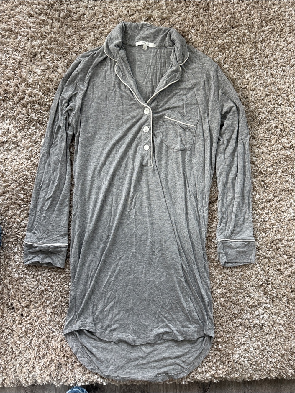 Cozy Long-Sleeve Grey Henley Sleep Shirt